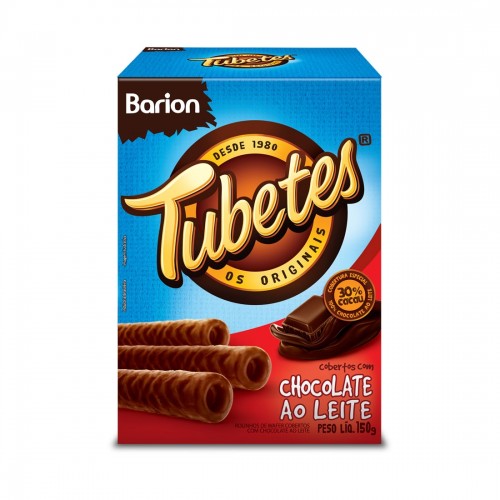 Tubetes Rolinhos de Wafer Cobertos com Chocolate ao Leite 150g - Barion