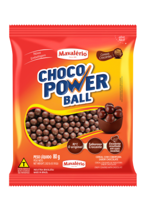 Choco Power Ball Cereal com Cobertura Sabor Chocolate 80g - Mavalério