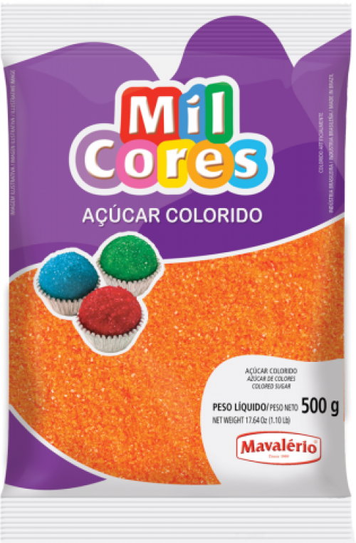 Açúcar Colorido Laranja 500g - Mil Cores