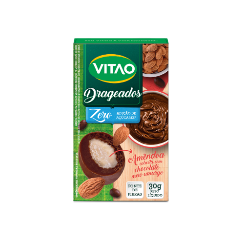 Drageados Amêndoa Coberta com Chocolate Meio Amargo Zero Açúcares 30g - Vitao
