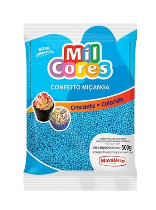 Confeito Miçanga Azul N°0 500g - Mil Cores 
