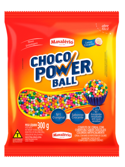 Choco Power Ball Confeito De Cereal com Coberura Sabor Chocolate Colorido 300g - Mavalério
