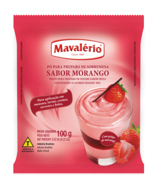 Pó para Preparo de Sobremesa Sabor Morango 100g - Mavalério
